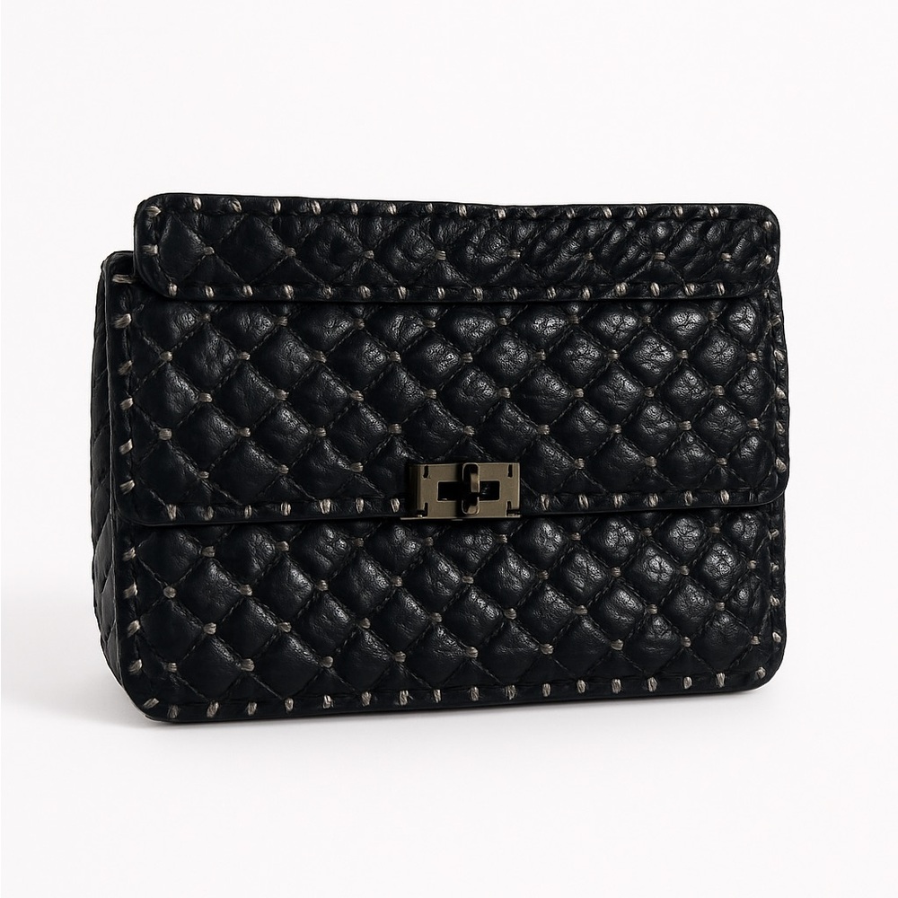 Valentino Garavani Black Quilted Studded Shoulder Bag